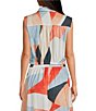 ELAN Coordinating Woven Prism Point Collar Sleeveless Button Front Crop Top - Image 2