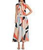ELAN Coordinating Woven Prism Point Collar Sleeveless Button Front Crop Top - Image 3