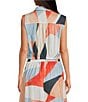 ELAN Coordinating Woven Prism Point Collar Sleeveless Button Front Crop Top - Image 3