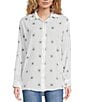 ELAN Cotton Evil Eye Print Point Collar Long Sleeve Button Front Shirt, Color:White Evil Eye - Image 3