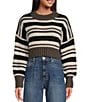 Color:Black Stripe - Image 1 - Elan Crew Neck Long Sleeve Striped Sweater