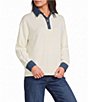 Elan Knit Long Sleeve Denim Collared Top - Image 1