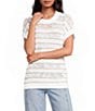 ELAN Knit Stripe Crew Neck Short Sleeve Top - Image 1