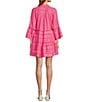 Color:Pink/Silver - Image 2 - Lurex Metallic Printed Split V-Neck 3/4 Bell Sleeve Babydoll Dress