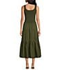 Color:Olive - Image 2 - Mixed Media V Neck Sleeveless A-Line Midi Dress