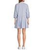 ELAN Point Collar 3/4 Balloon Sleeve Button Front A-Line Dress, Color:Blue Stripe - Image 2