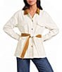 Elan Point Collar Long Sleeve Contrasting Button Front Self-Tie Jacket - Image 1