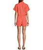 Color:Coral - Image 2 - Point Collar Short Sleeve Button Front Romper