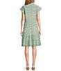 ELAN Printed Collared V-Neck Cuffed Cap Sleeve Button Front A-Line Dress, Color:Blue Casablanca - Image 2