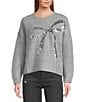 ELAN Sequin Bow Crew Neck Long Sleeve Sweater - Image 1