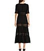 Color:Black - Image 2 - Short Sleeve V-Neck Crochet Tiered Maxi Dress