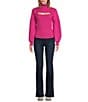 Color:Fuchsia - Image 3 - Solid Knit Turtleneck Bubble Sleeve Front Cut-Out Sweater