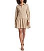 ELAN Stripe Collared Long Sleeve Button Front Drop Waist Shirtdress - Image 1