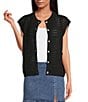 ELAN Sweater Knit Cap Sleeve Button Front Cardigan, Color:Black - Image 1