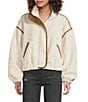 ELAN Teddy Long Sleeve Zip Front Bomber Jacket, Color:Off White/Brown - Image 2