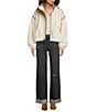 ELAN Teddy Long Sleeve Zip Front Bomber Jacket, Color:Off White/Brown - Image 4