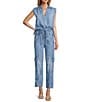 ELAN Tencel Chambray Coordinating Drawstring Waist Cargo Pants, Color:Denim Blue - Image 3