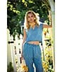 ELAN Tencel Chambray Coordinating Drawstring Waist Cargo Pants, Color:Denim Blue - Image 4