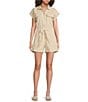 ELAN V-Neck Short Sleeves Woven Romper, Color:Off White - Image 1