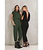 ELAN V-Neck Stretch Draped Front Short Sleeve Jumpsuit, Color:Black - Image 4