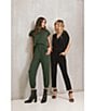 ELAN V-Neck Stretch Draped Front Short Sleeve Jumpsuit, Color:Black - Image 5