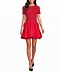 Elan Woven And Knit Crew Neck Short Sleeve Bubble Hem Pullover Dress - Image 1