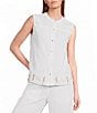 Elan Woven Crew Neck Sleeveless Button Front Coordinating Top - Image 1