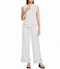 Elan Woven Crew Neck Sleeveless Button Front Coordinating Top - Image 3