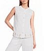 Elan Woven Crew Neck Sleeveless Button Front Coordinating Top - Image 1