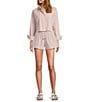 ELAN Woven Stripe Print Elastic Waist Pull-On Shorts, Color:Melon Stripe - Image 3