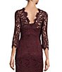 Color:Mulberry - Image 4 - 3/4 Scalloped Illusion Sleeve Sleeve Mock Neck Floral Lace Sheath Gown