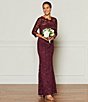 Color:Mulberry - Image 5 - 3/4 Scalloped Illusion Sleeve Sleeve Mock Neck Floral Lace Sheath Gown