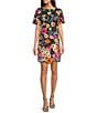 Eliza J 3D Embroidered Floral Mesh Boat Neck Short Sleeve Sheath Mini Dress, Color:Blue Moon - Image 1