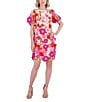 Eliza J 3D Embroidered Floral Mesh Boat Neck Short Sleeve Sheath Mini Dress, Color:Pink - Image 1
