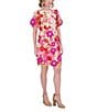 Eliza J 3D Embroidered Floral Mesh Boat Neck Short Sleeve Sheath Mini Dress, Color:Pink - Image 3