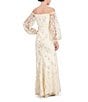 Color:Champagne - Image 2 - 3D Floral Off The Shoulder Long Sleeve Tie Waist Gown