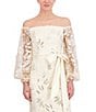 Color:Champagne - Image 3 - 3D Floral Off The Shoulder Long Sleeve Tie Waist Gown