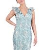 Color:Sage - Image 4 - 3D Floral V-Neck Ruffle Cap Sleeve Gown