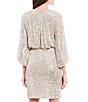 Color:Silver - Image 4 - Allover Sequin Faux Wrap Blouson Dress