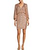 Color:Rose Gold - Image 1 - Allover Sequin Surplice V-Neck 3/4 Sleeve Blouson Dress
