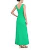 Color:Green - Image 2 - Ruffle Front Pleat Waist Front Slit Boat Neck Sleeveless Sheath Gown