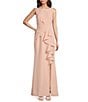 Color:Blush - Image 1 - Ruffle Front Pleat Waist Front Slit Boat Neck Sleeveless Sheath Gown