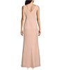 Color:Blush - Image 2 - Ruffle Front Pleat Waist Front Slit Boat Neck Sleeveless Sheath Gown