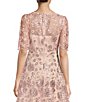 Color:Blush - Image 4 - Boat Neck Short Sleeve Sequin Embroidered Mesh A-Line Gown