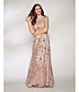 Color:Blush - Image 6 - Boat Neck Short Sleeve Sequin Embroidered Mesh A-Line Gown