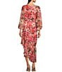 Color:Rose - Image 2 - Chiffon Clip Dot Boat Neck 3/4 Puff Sleeve Asymmetrical Ruffle Hem Midi Dress