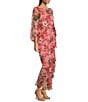 Color:Rose - Image 5 - Chiffon Clip Dot Boat Neck 3/4 Puff Sleeve Asymmetrical Ruffle Hem Midi Dress