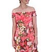 Color:Coral - Image 4 - Chiffon Floral Print Off The Shoulder Cap Sleeve Tiered Tie Waist Midi Dress