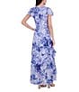 Eliza J Chiffon Floral Print V Neck Short Sleeve Ruffle Waist Tie A-Line Maxi Dress, Color:Periwinkle - Image 2