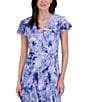 Eliza J Chiffon Floral Print V Neck Short Sleeve Ruffle Waist Tie A-Line Maxi Dress, Color:Periwinkle - Image 4
